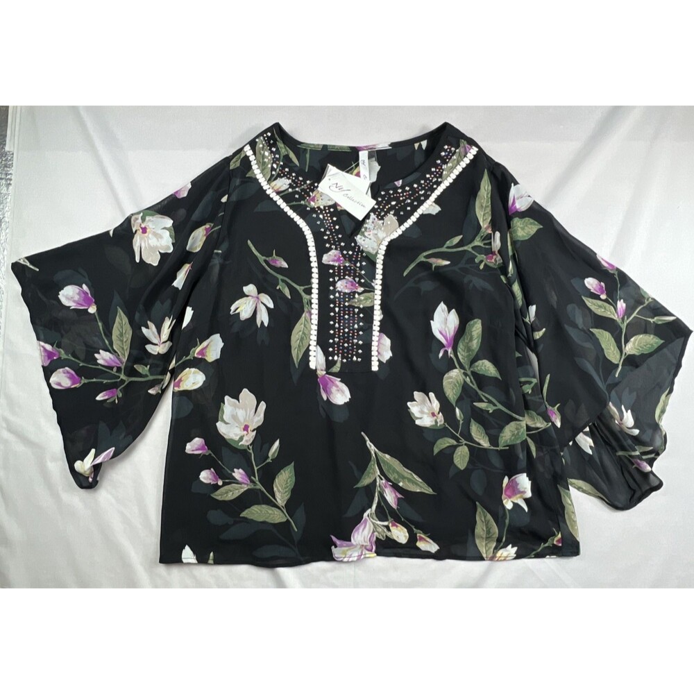 NY Collection Floral Boho Chic Blouse Medium NWT